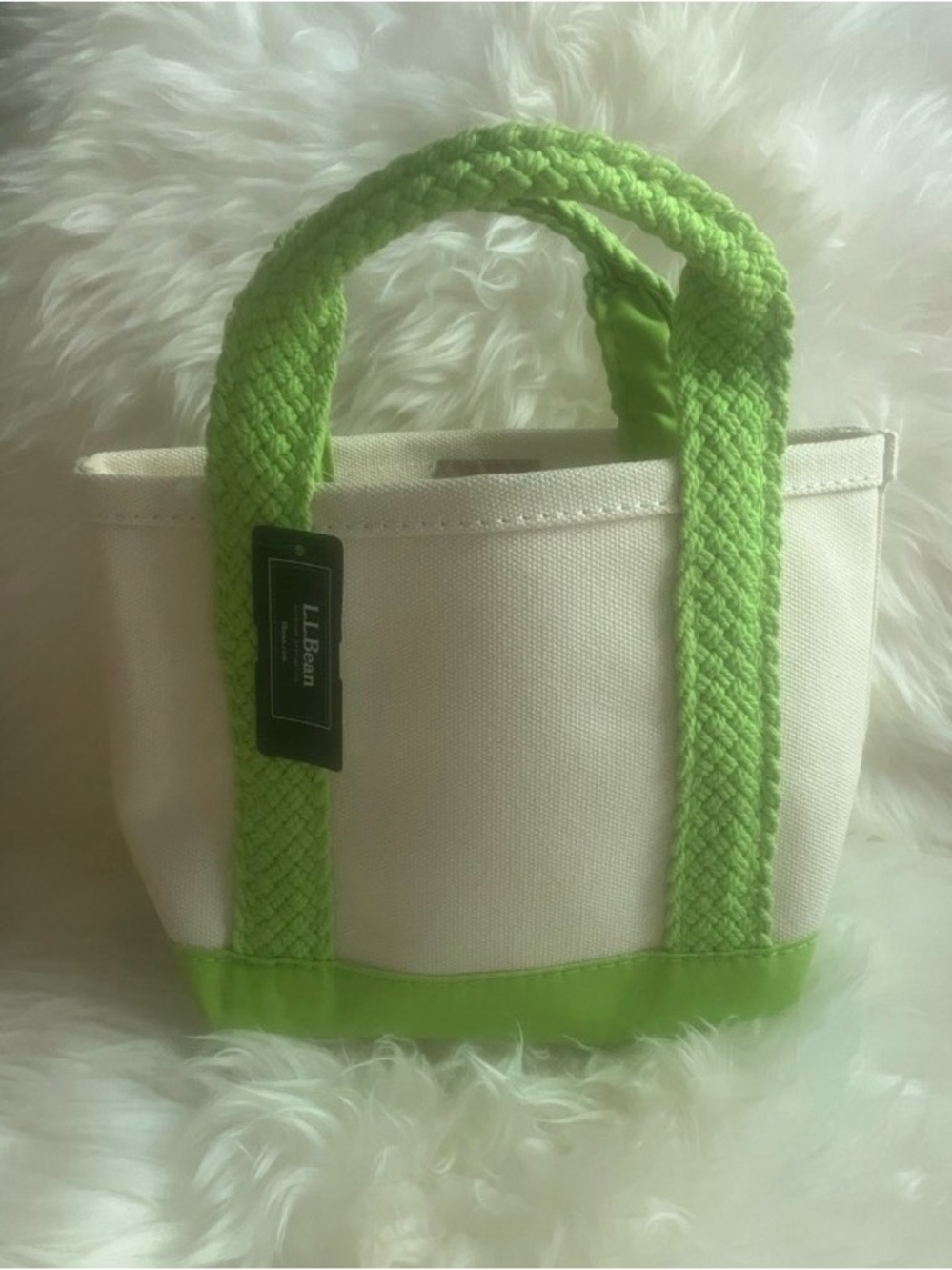 L.L. Bean Small Canvas Tote with Lime Green Handles